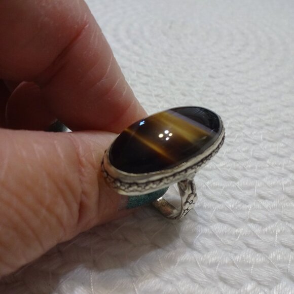 Beautiful MONTANA AGATE Handmade Sterling 925 Ring Size 9 #759C - Picture 1 of 3